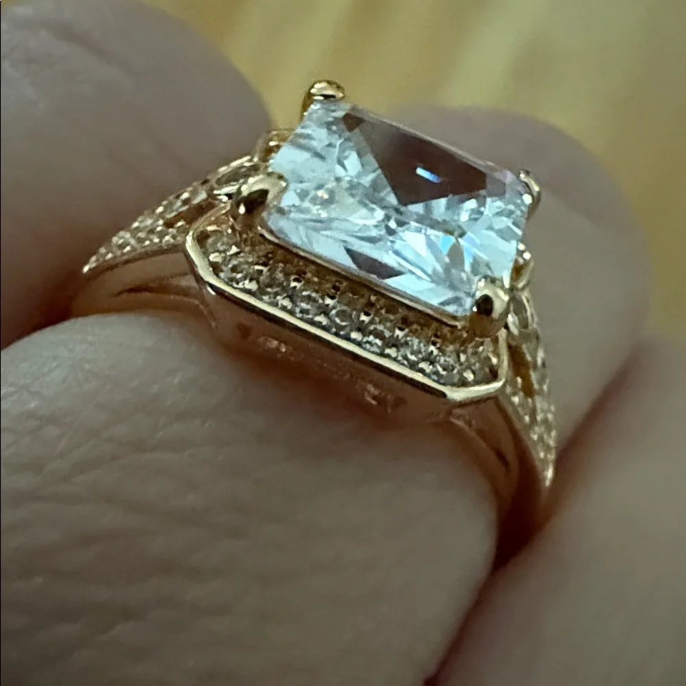 Gold and Silver Women's Adjustable Ring with Square Stone Costume Jewelry